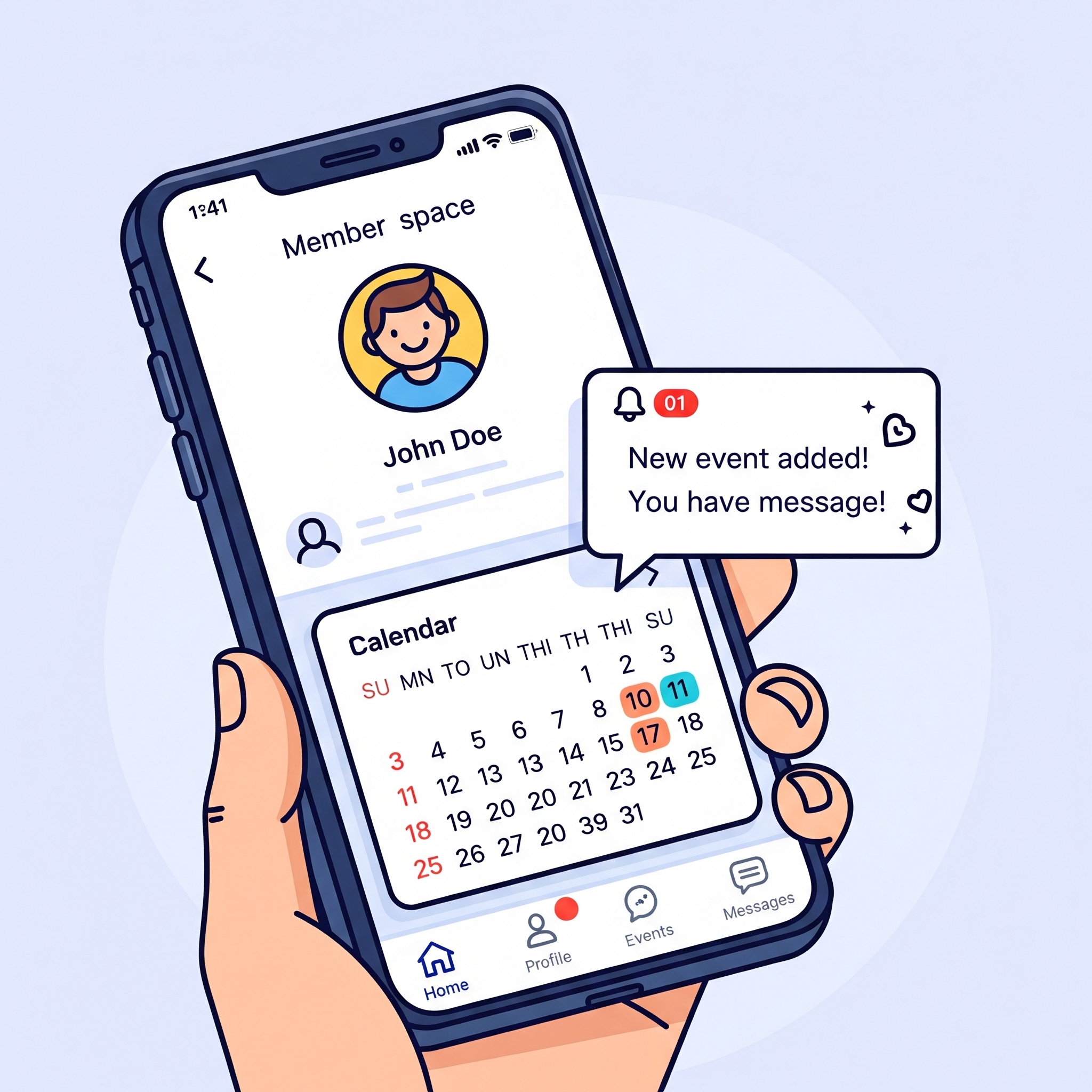 Interface de l'espace personnel d'un membre sur un smartphone